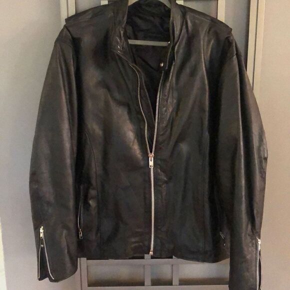 Hudson Leather Moto biker jacket Black leather size 56XXL - Picture 1 of 10
